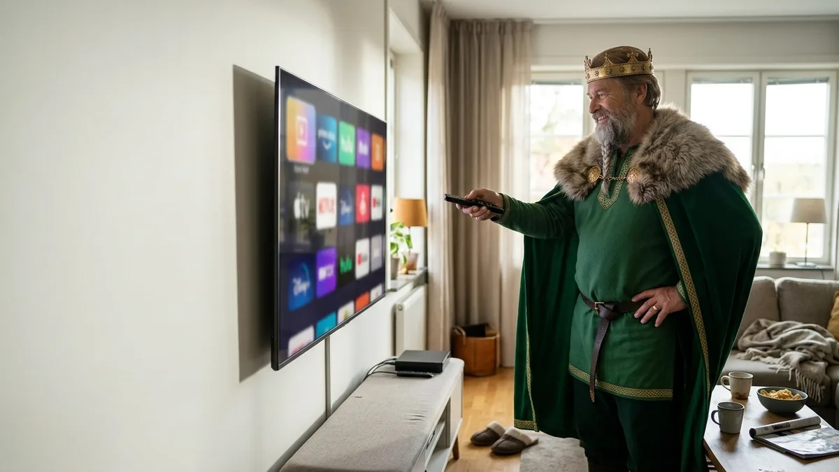 Installation av IPTV på en Samsung Smart TV – appen ställs in med fjärrkontrollen i vardagsrummet