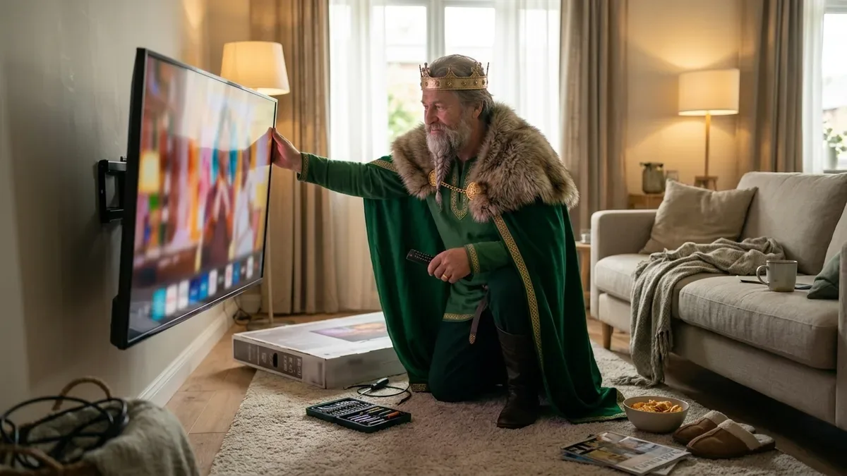 Installation av IPTV på smart tv – appen startas på den väggmonterade tv:n med fjärrkontrollen